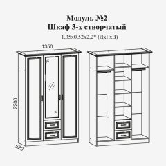 Женева №2 Шкаф 3-х ств. с зерк.,2мя ящ. (ЛДСП бел/МДФ софт светл с пат зол) в Нижневартовске - nizhnevartovsk.mebel24.online | фото 2