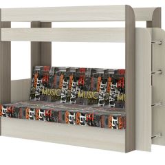 Кровать 2-х ярусная с диваном Карамель 75 (Музыка) Ясень шимо светлый/темный в Нижневартовске - nizhnevartovsk.mebel24.online | фото